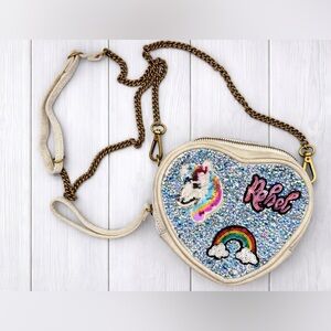 Unicorn Heart-Shaped Glitter Bag with Chain Strap